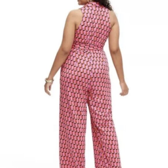 DVF for Target Collared Sleeveless Pink Modern Geo Jumpsuit Sz L US 12-14 - Picture 2 of 2